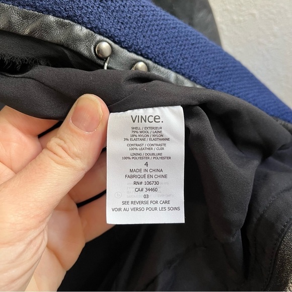 VINCE Lambskin Leather Sleeve Mixed Media Moto Jacket - Picture 11 of 12